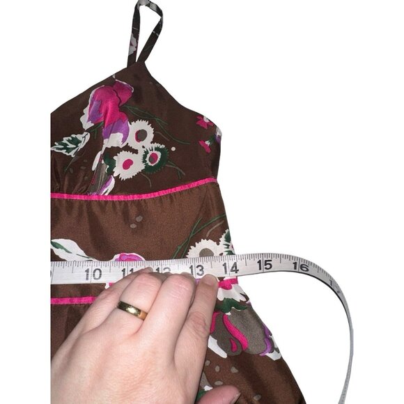GUESS Silk Fit and Flare Sundress Y2K Brown Floral Women's Vintage Size 7 - Picture 6 of 7